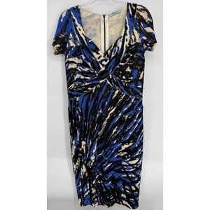 Blumarine Womens Blue/Black Wool Knit V-Neck Sheath Dress Sz 48 (IT) US 12